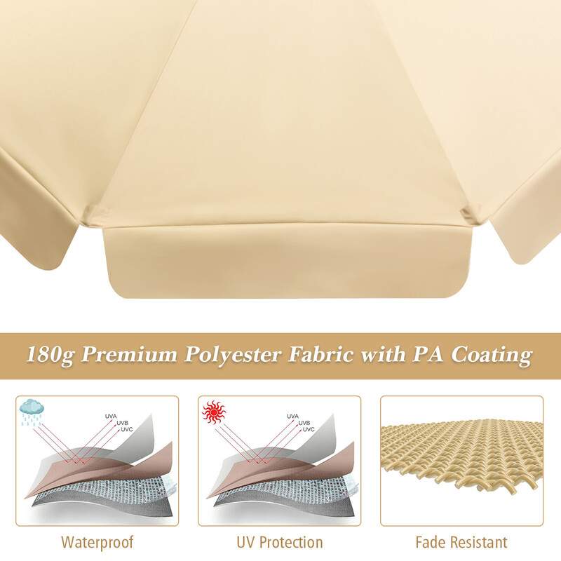 Justerbar parasol beige 300x300 cm med UV‑beskyttelse og boktræstang