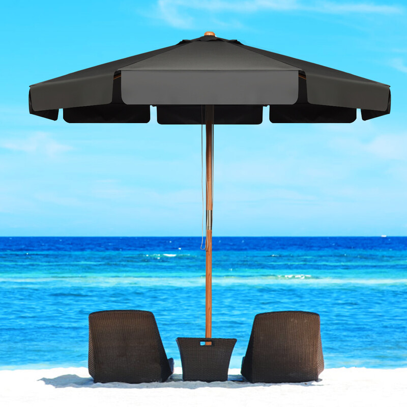 Grå parasol 3 m med justerbar vinkel UV‑beskyttelse og bøgetræstang