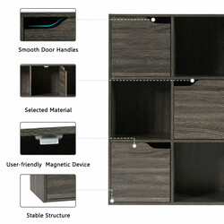 Grå spånplade opbevaringshylde 90x29x90 cm med 9 rum og døre vægmontering