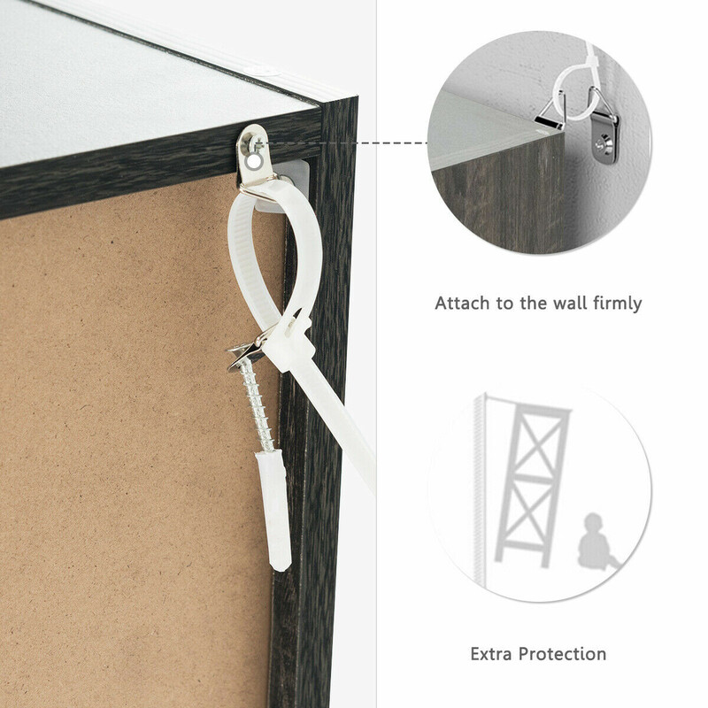 Grå spånplade opbevaringshylde 90x29x90 cm med 9 rum og døre vægmontering