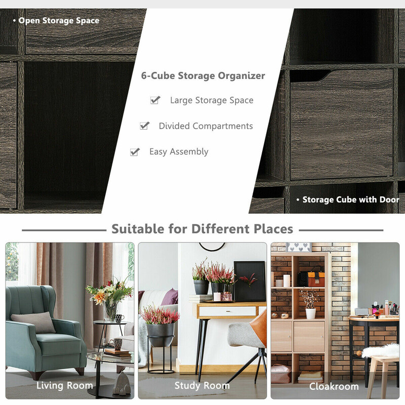 Grå spånplade opbevaringshylde 90x29x90 cm med 9 rum og døre vægmontering