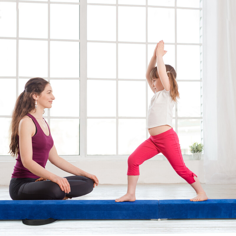 Gymnastikbalk 210 cm blå foldbar med mockelignende overtræk og EPE skum