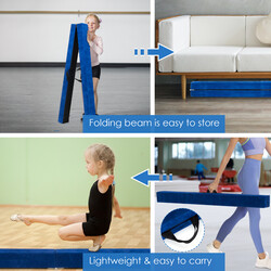 Gymnastikbalk 210 cm blå foldbar med mockelignende overtræk og EPE skum