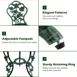 Bistro sæt i støbejern og aluminium 1 bord 2 stole patineret udendørs