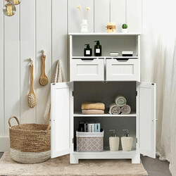 Badeværelseskab MDF hvid 60x30x109 cm med justerbare hylder og skuffer