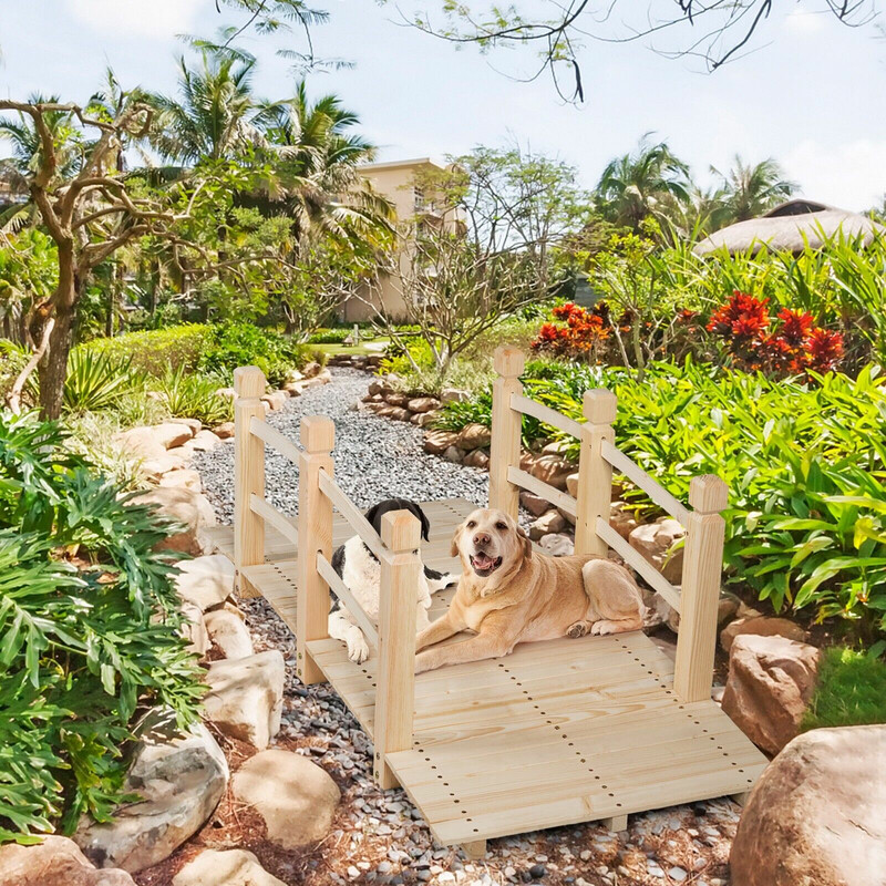 Træbro til have gran 150 cm naturlig med rækværk