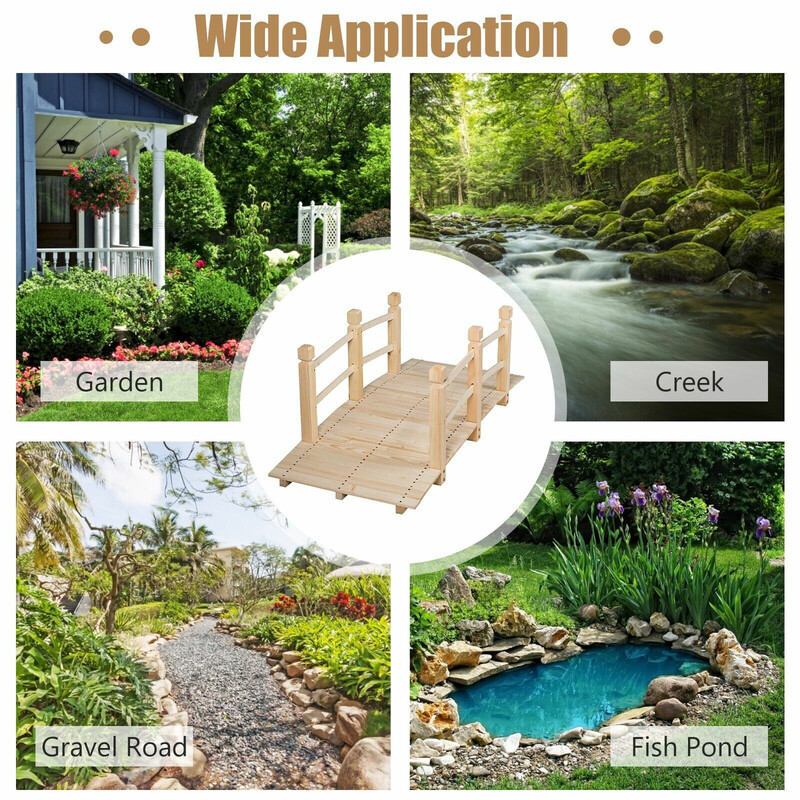 Træbro til have gran 150 cm naturlig med rækværk