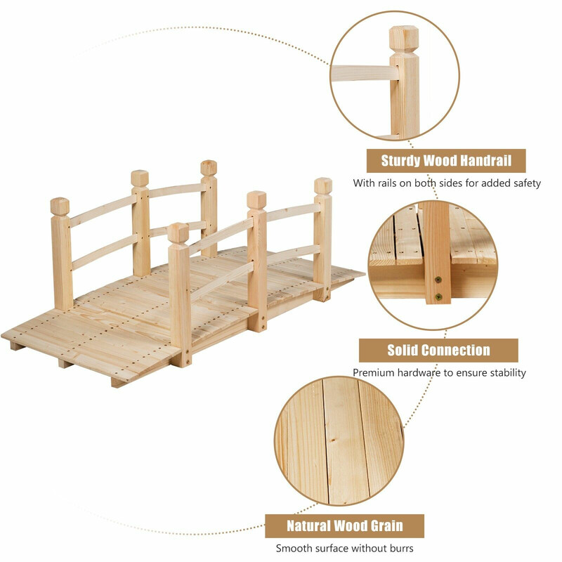 Træbro til have gran 150 cm naturlig med rækværk