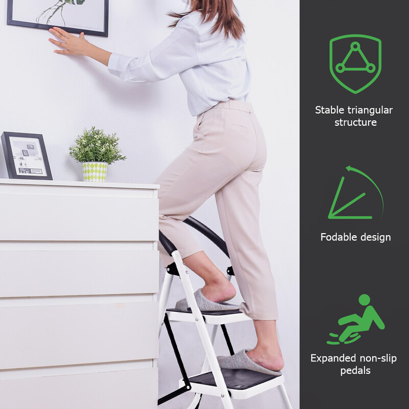 Sammenklappelig husholdningsstige af jern og PE 46x51x87 cm 150 kg sort sølv