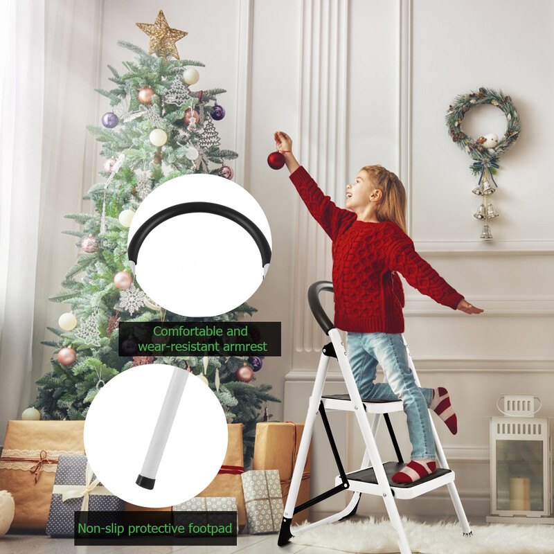 Sammenklappelig husholdningsstige af jern og PE 46x51x87 cm 150 kg sort sølv