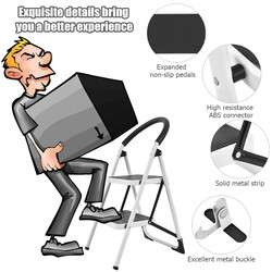 Sammenklappelig husholdningsstige af jern og PE 46x51x87 cm 150 kg sort sølv