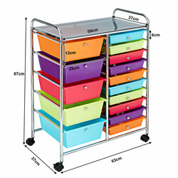 Opbevaringsvogn med 15 skuffer jern og PP sort 63x37x87 cm