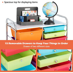 Opbevaringsvogn med 15 skuffer jern og PP sort 63x37x87 cm