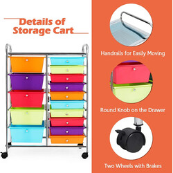 Opbevaringsvogn med 15 skuffer jern og PP sort 63x37x87 cm