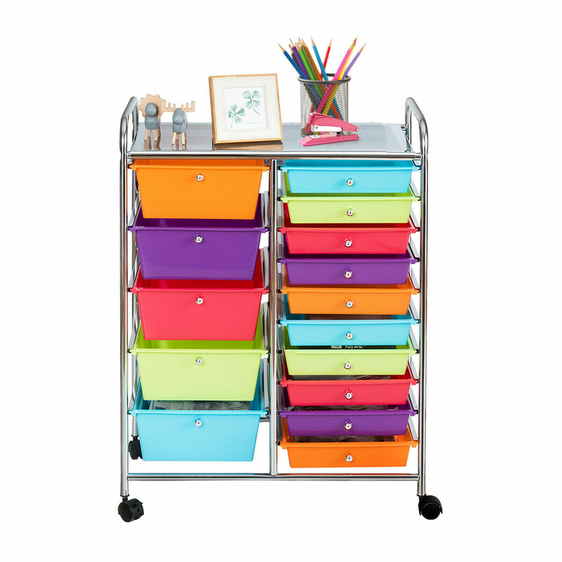 Opbevaringsvogn med 15 skuffer jern og PP sort 63x37x87 cm