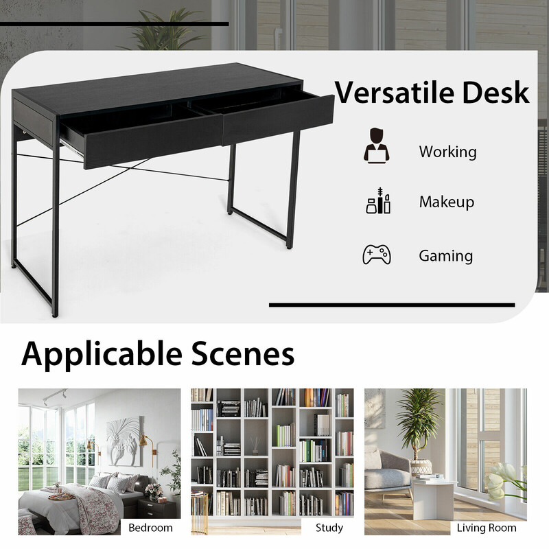 Skrivebord sort med to skuffer 112x48x76 cm trækomposit metal