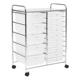 Opbevaringsvogn med 15 skuffer sort jern‑PP 63x37x87 cm