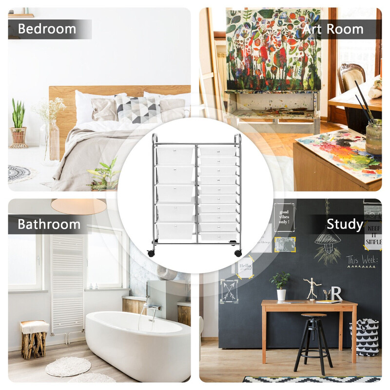 Opbevaringsvogn med 15 skuffer sort jern‑PP 63x37x87 cm