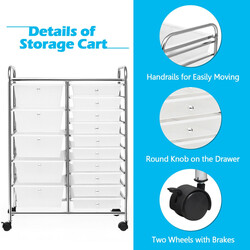 Opbevaringsvogn med 15 skuffer sort jern‑PP 63x37x87 cm