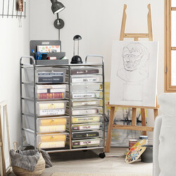 Opbevaringsvogn med 15 skuffer sort jern‑PP 63x37x87 cm