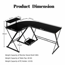 L-formet hjørneskrivebord sort træ og metal 147x112x79 cm til hjem og kontor
