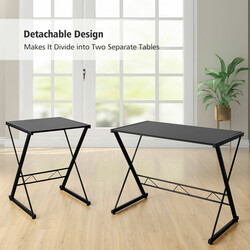 L-formet hjørneskrivebord sort træ og metal 147x112x79 cm til hjem og kontor