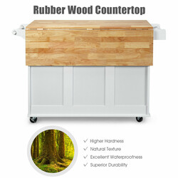 Køkkenvogn hvid MDF med foldbar arbejdsplade og opbevaring 135x76x91 cm