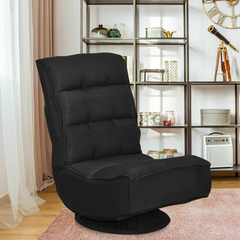 Gulvstol sort stof justerbar 360 roterende 58x75 cm belastning 100 kg