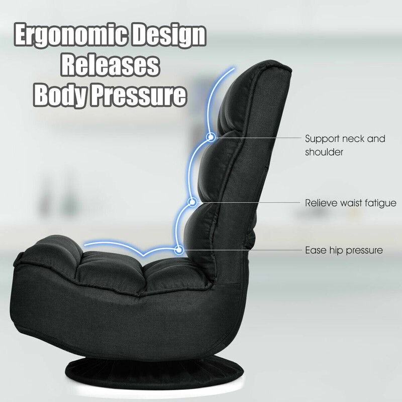 Gulvstol sort stof justerbar 360 roterende 58x75 cm belastning 100 kg