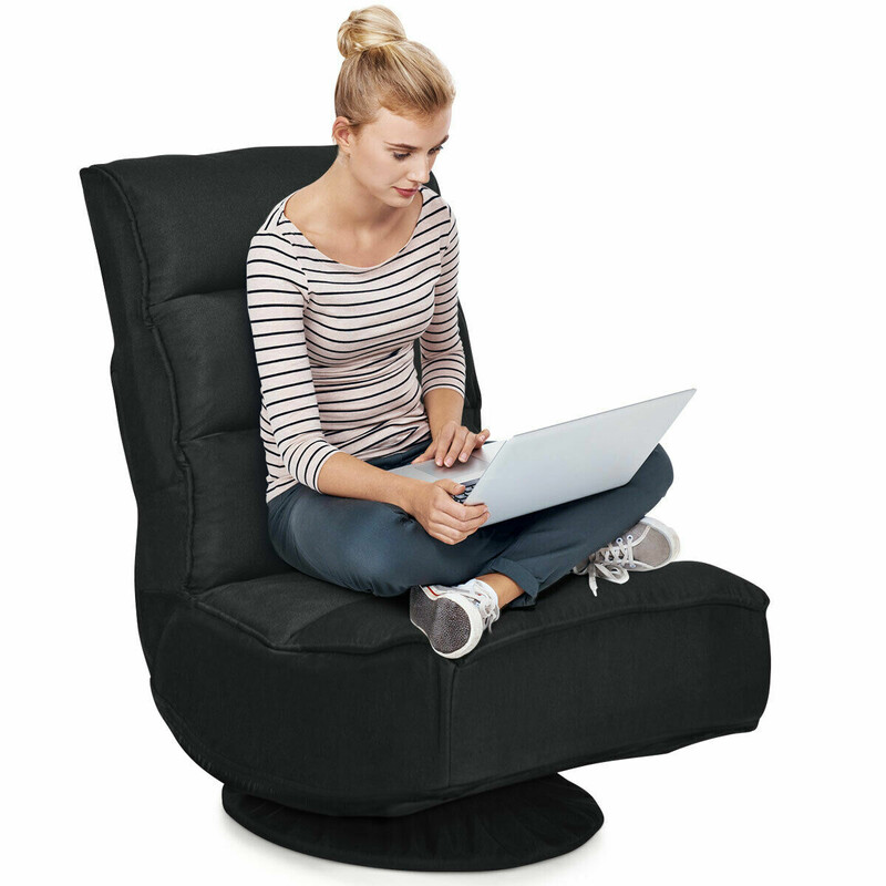 Gulvstol sort stof justerbar 360 roterende 58x75 cm belastning 100 kg