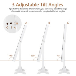 Smykkeskab hvid MDF med helkropsspejl justerbar vinkel 35x30x144 cm