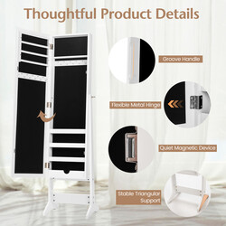 Smykkeskab hvid MDF med helkropsspejl justerbar vinkel 35x30x144 cm