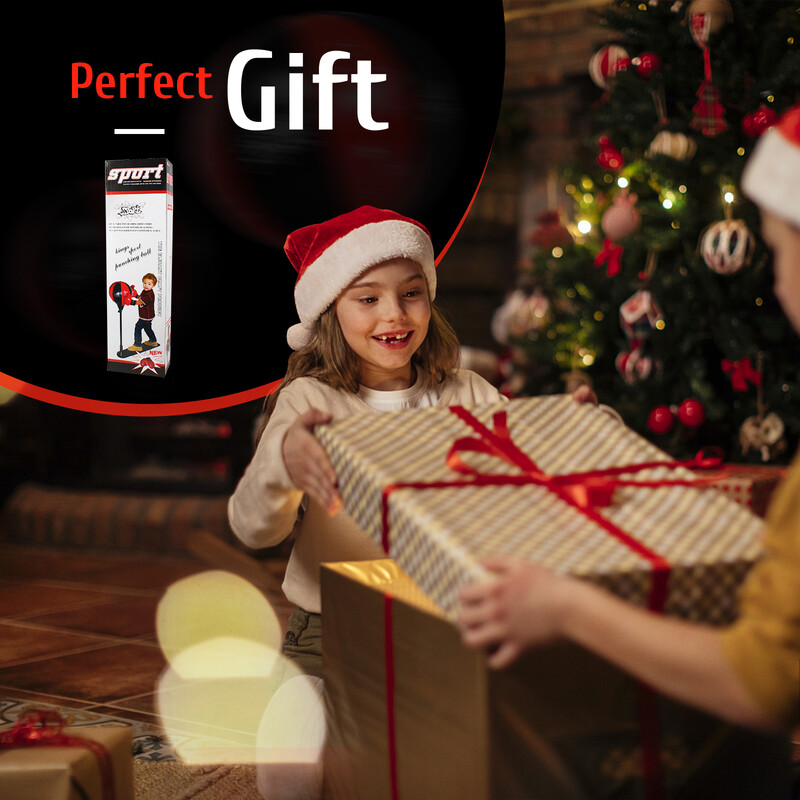 Justerbar boksebold af PU‑læder til børn med stativ og handsker