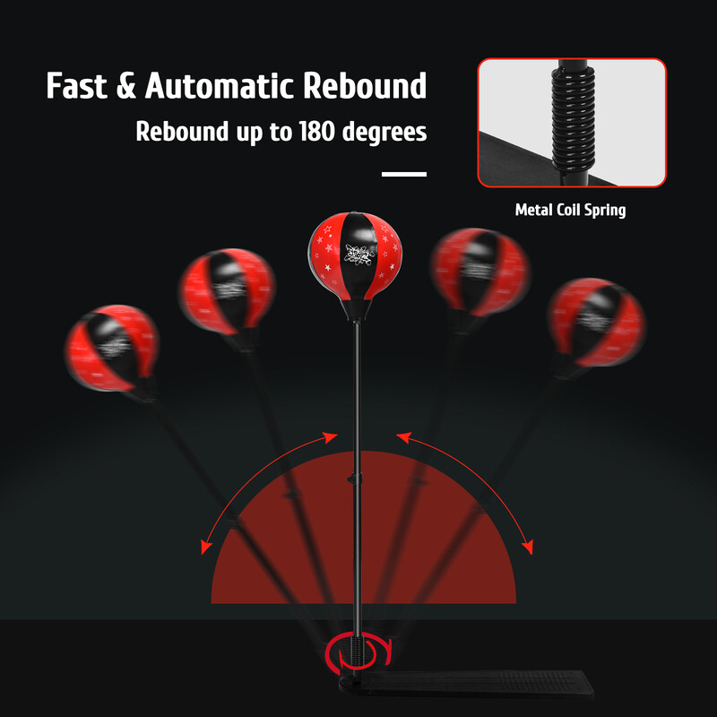 Justerbar boksebold af PU‑læder til børn med stativ og handsker