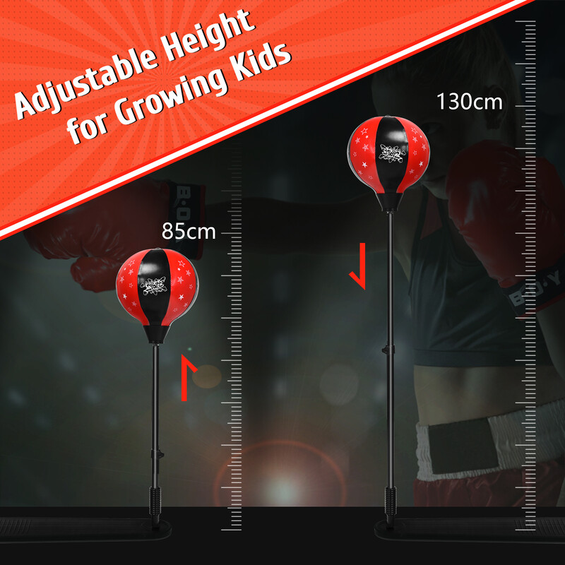 Justerbar boksebold af PU‑læder til børn med stativ og handsker