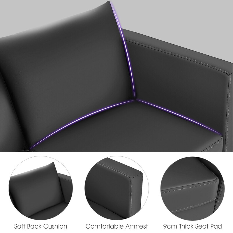 Grå tosidet sofa i PU-læder med træramme og puder 120x60 cm