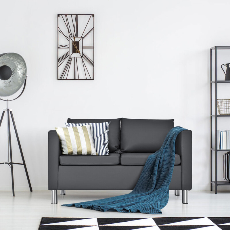 Grå tosidet sofa i PU-læder med træramme og puder 120x60 cm