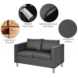 Grå tosidet sofa i PU-læder med træramme og puder 120x60 cm