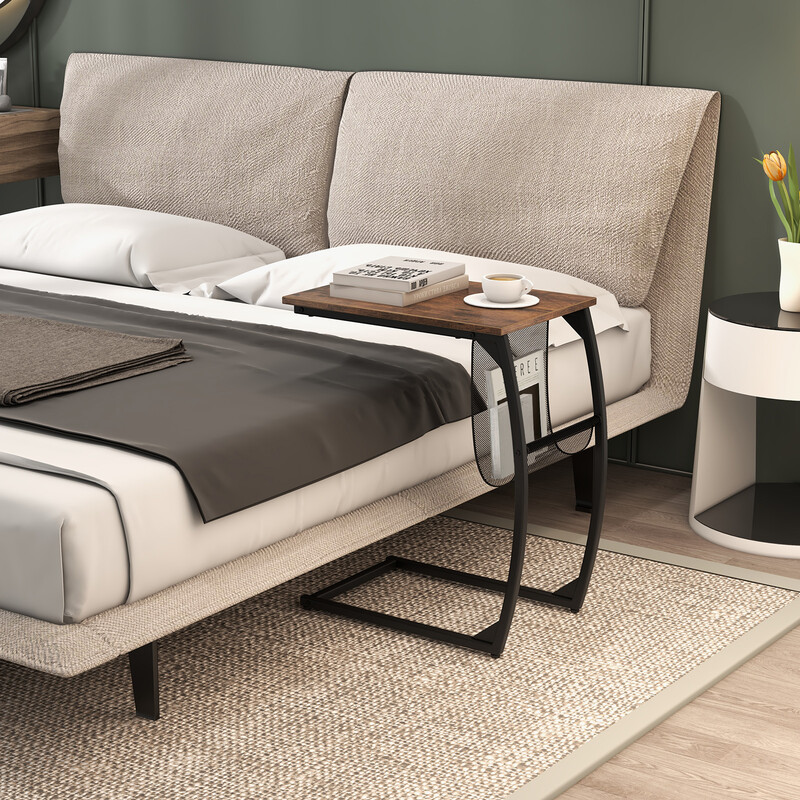 C‑format sidebord i trækomposit og metal brun sort 56x35x64 cm