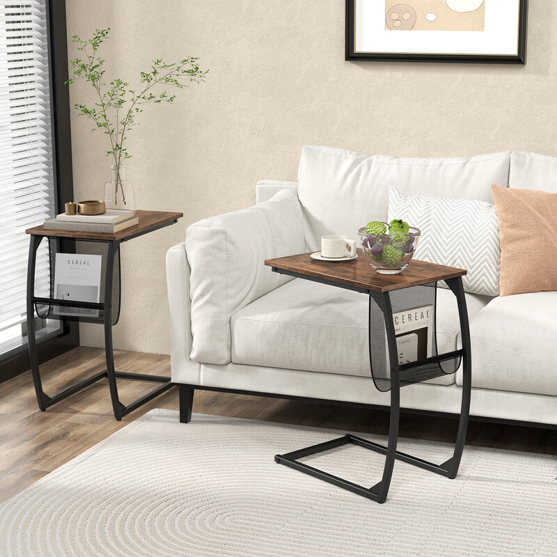 C‑format sidebord i trækomposit og metal brun sort 56x35x64 cm