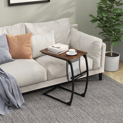 C‑format sidebord i trækomposit og metal brun sort 56x35x64 cm