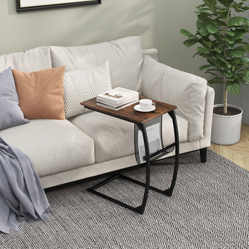 C‑format sidebord i trækomposit og metal brun sort 56x35x64 cm