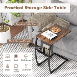 C‑format sidebord i trækomposit og metal brun sort 56x35x64 cm