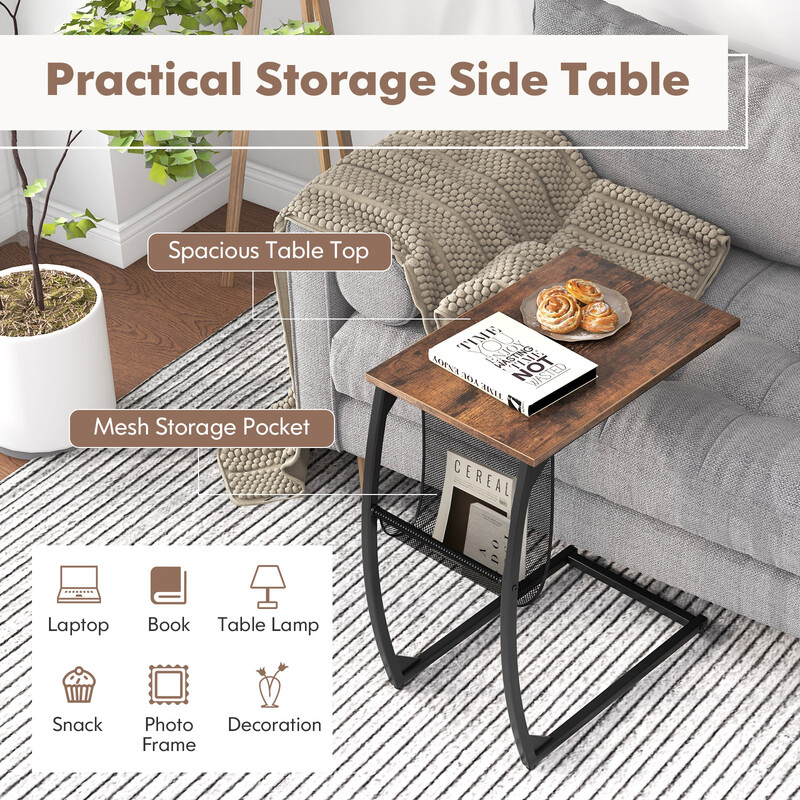 C‑format sidebord i trækomposit og metal brun sort 56x35x64 cm