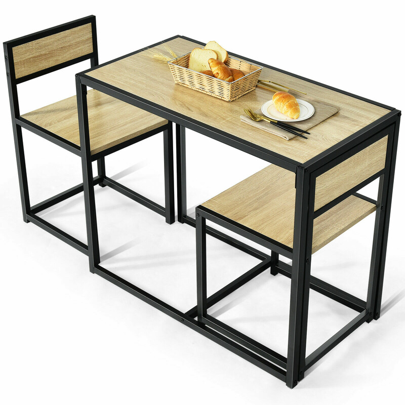 Spisegruppe træ og metal bord 90x47 cm to stole