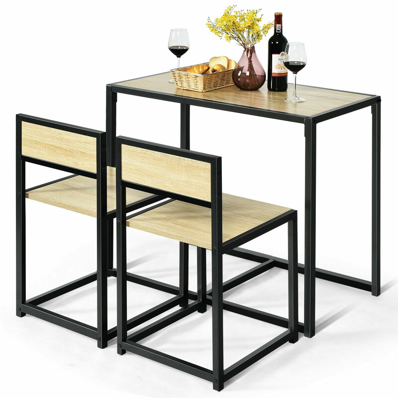 Spisegruppe træ og metal bord 90x47 cm to stole