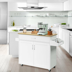 Køkkenserveringsbord hvid MDF træ 116x40x85 cm med justerbar hylde og fire hjul