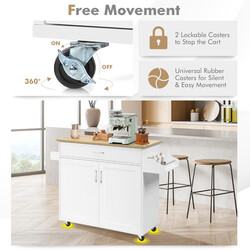 Køkkenserveringsbord hvid MDF træ 116x40x85 cm med justerbar hylde og fire hjul