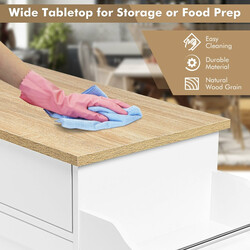 Køkkenserveringsbord hvid MDF træ 116x40x85 cm med justerbar hylde og fire hjul