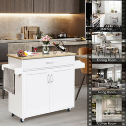 Køkkenserveringsbord hvid MDF træ 116x40x85 cm med justerbar hylde og fire hjul